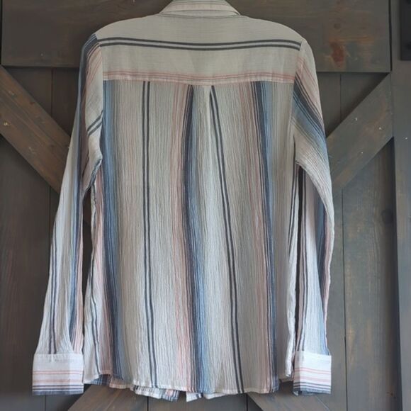 BKE Shirt Top Blouse Women's Medium Button Down Long Sleeve Cotton Striped New - Picture 3 of 7